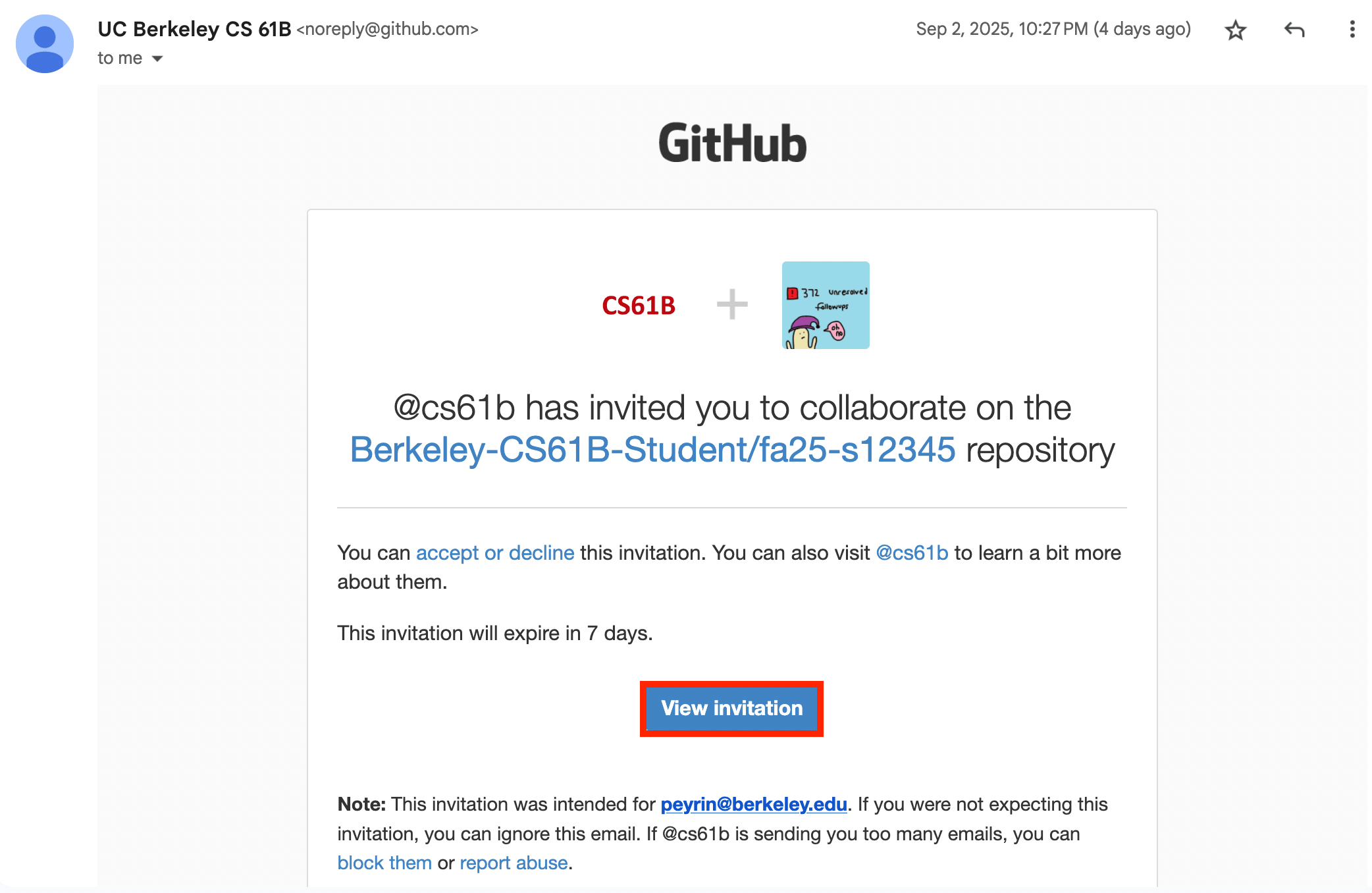 GitHub email invite