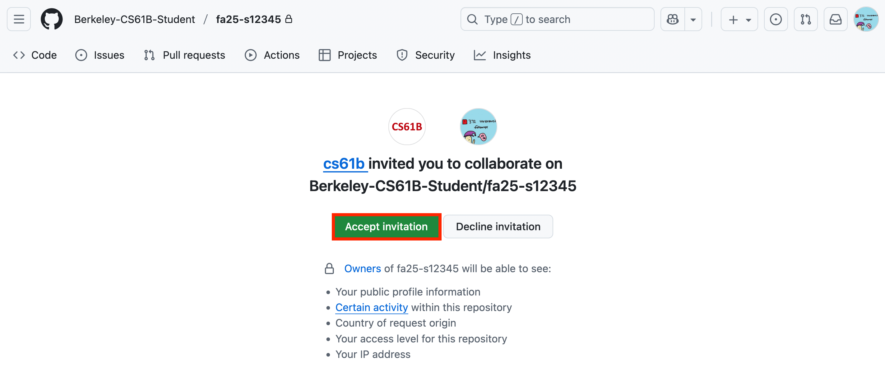 Accept GitHub invitation