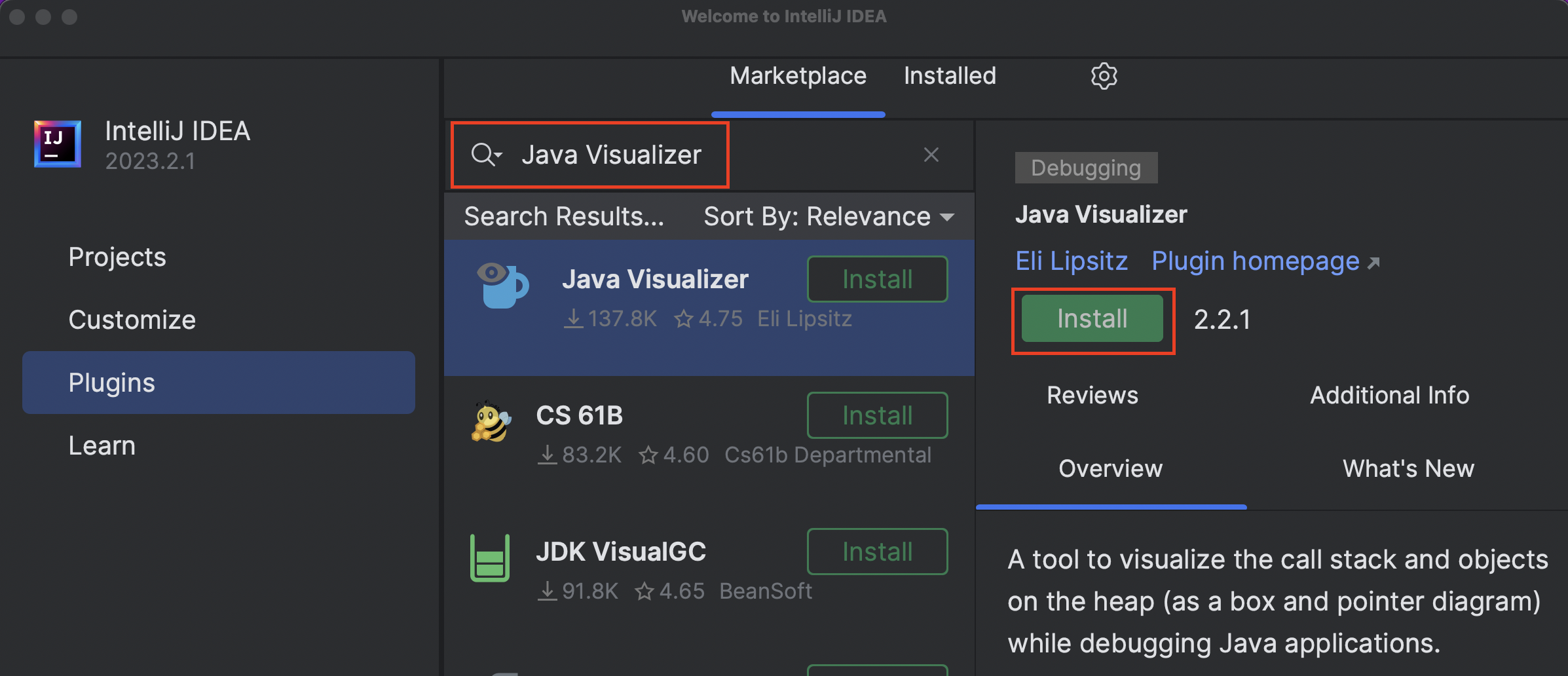 Install Java Visualizer Plugin