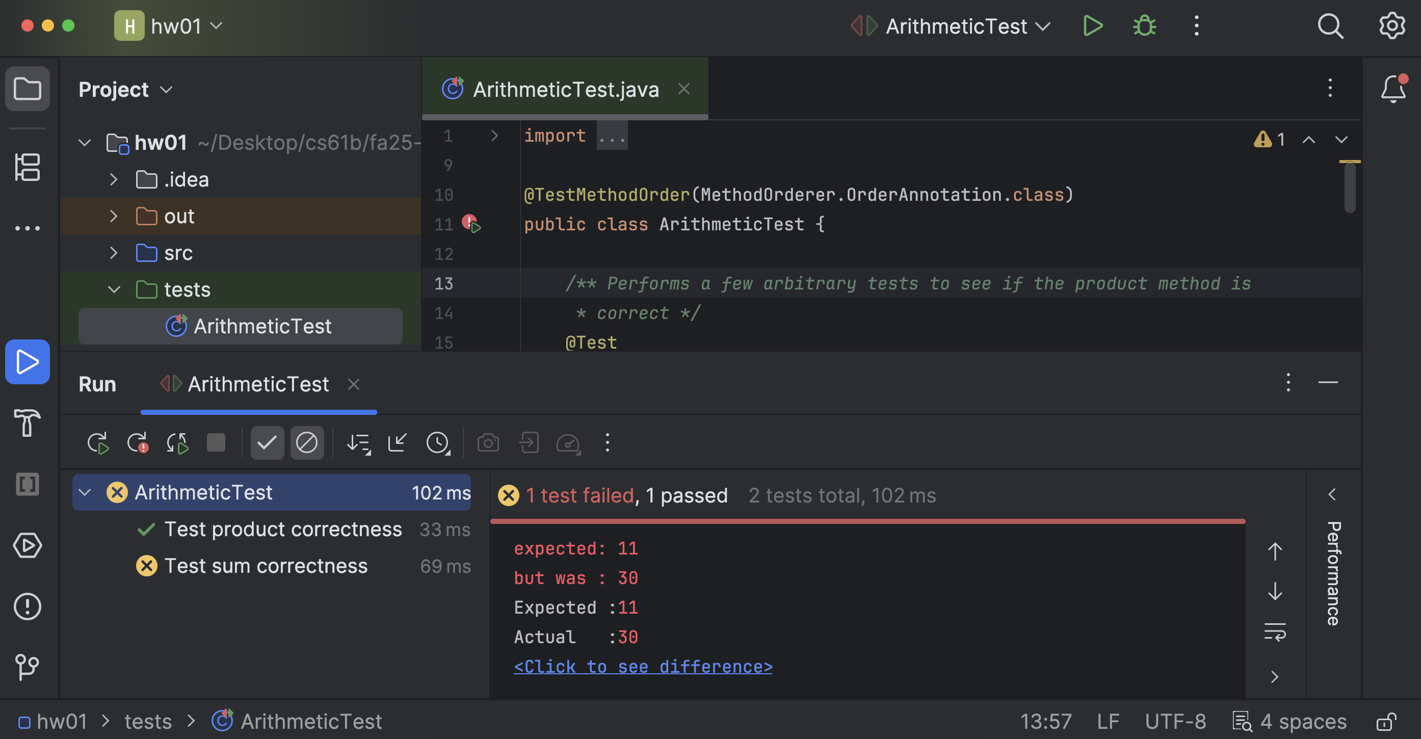 arithmetic test failed