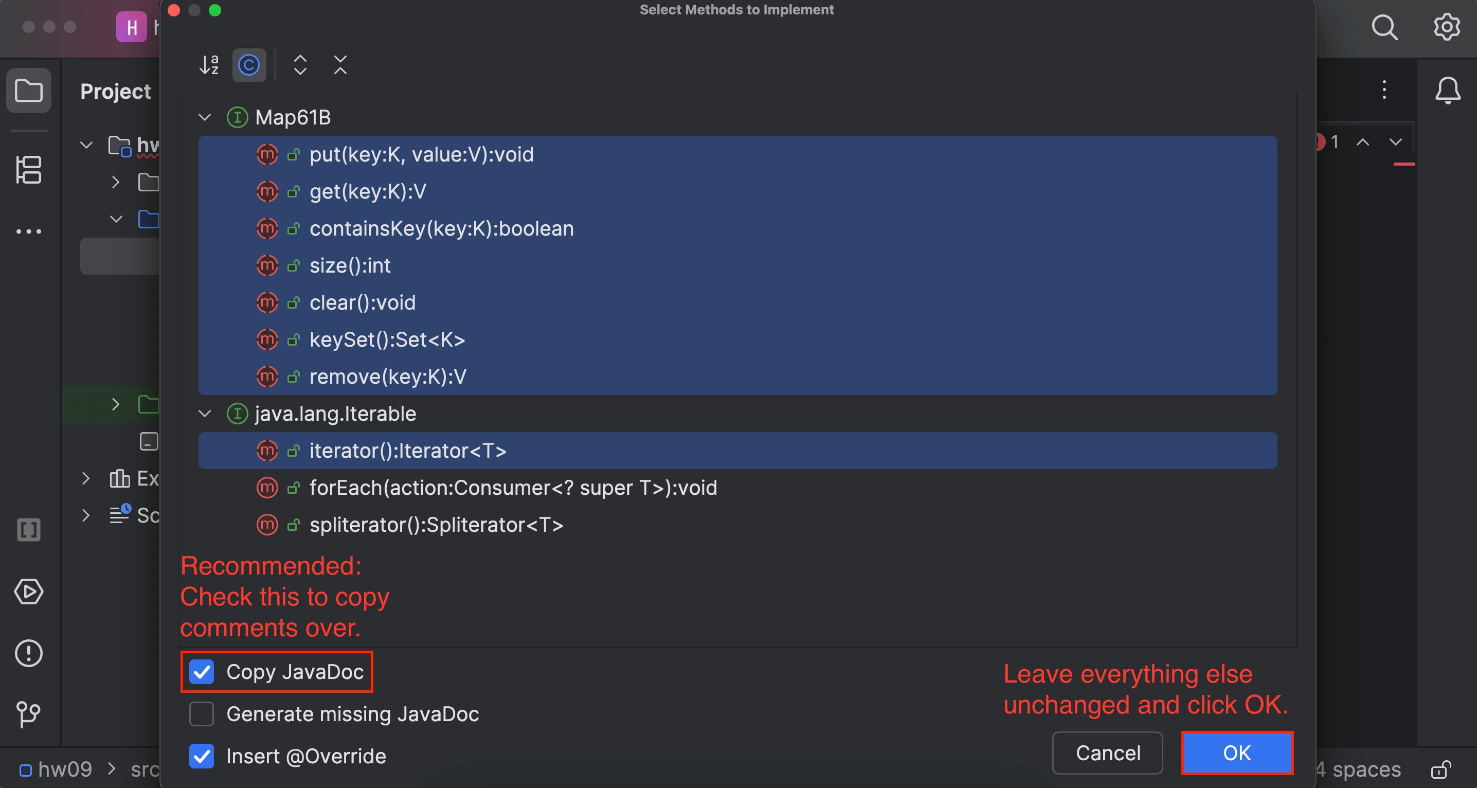 Implement Methods menu