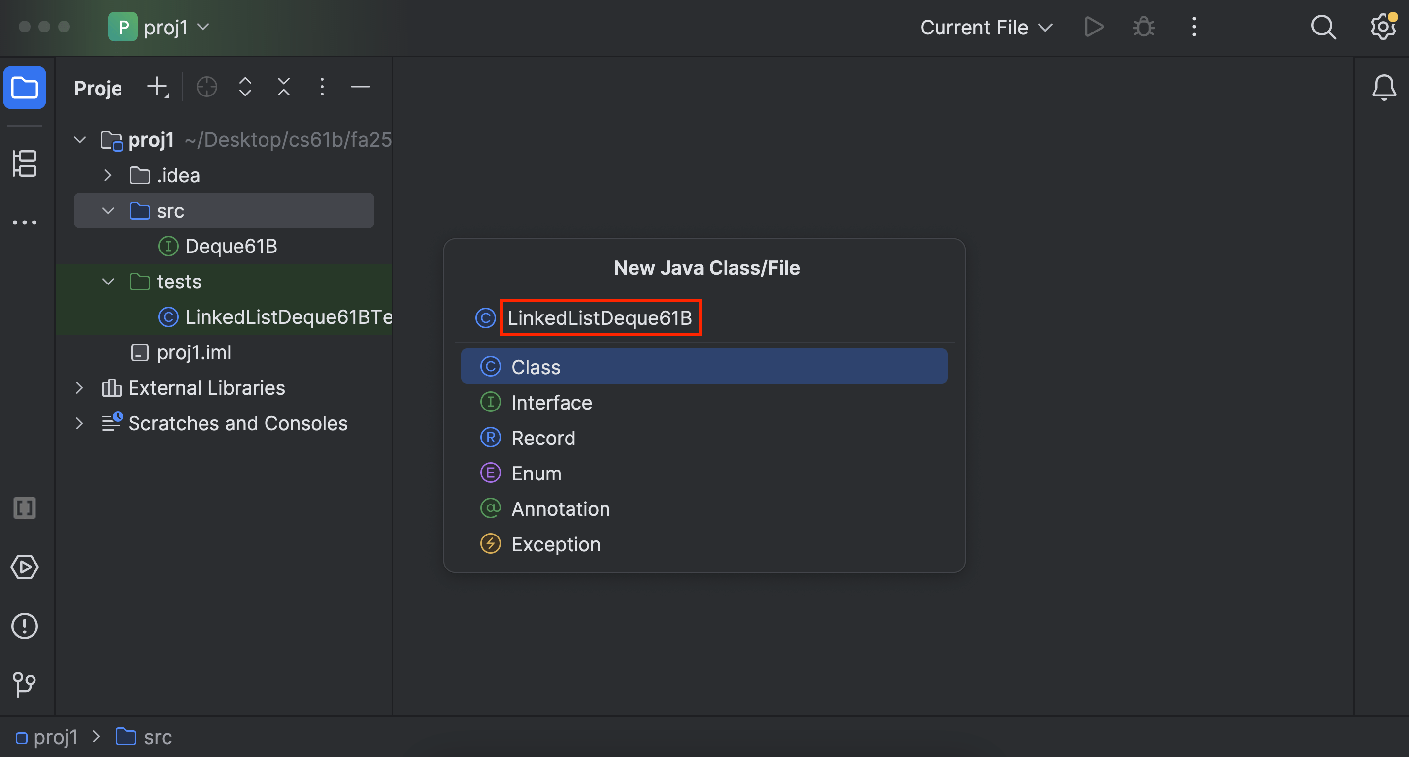 Name class LinkedListDeque61B