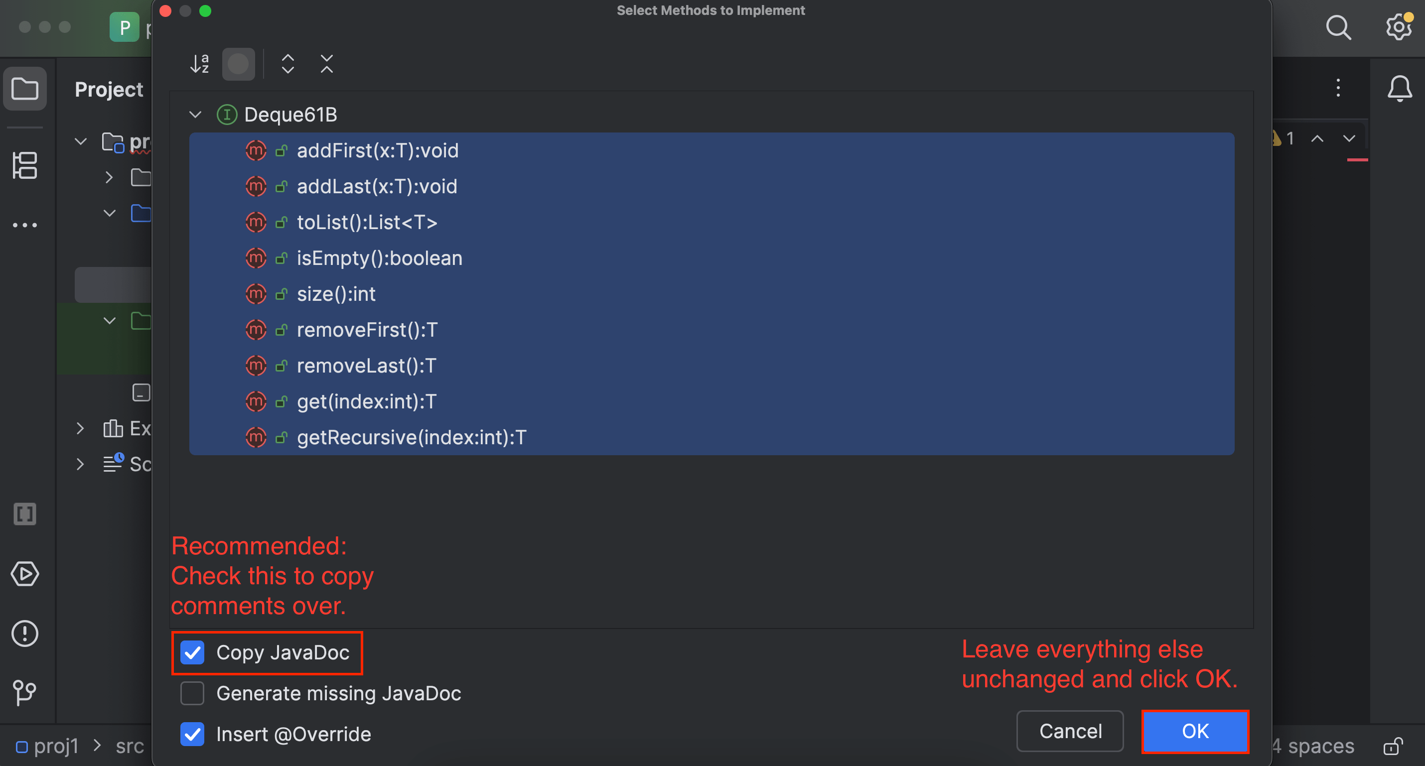 Implement Methods menu