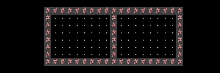 Two rooms separated by a single wall.