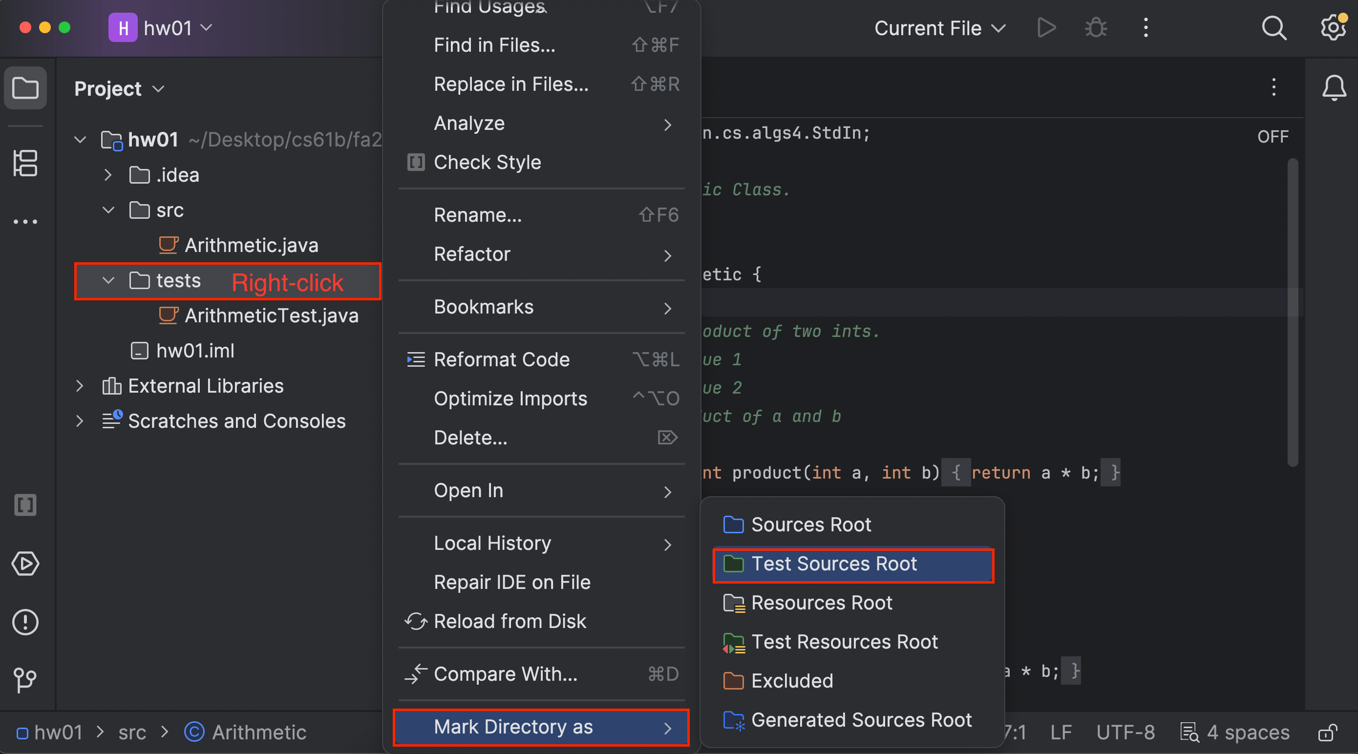 IntelliJ Mark directory as test